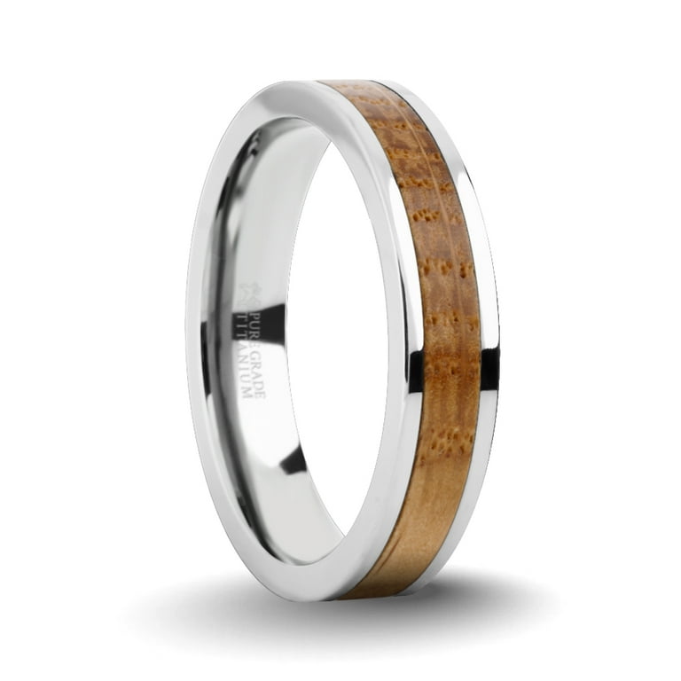 Real Whiskey Barrel Oak Wood Twin Inlay Titanium Wedding Ring, 4mm, Size 12  