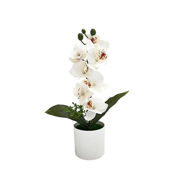 Real White Fake Phalaenopsis Orchid Artificial Flowers in Vase With 7 Flowers, Fake Plant Potted for Home Decor Indoor Office Desk Table Centerpiece Decorations,12"
