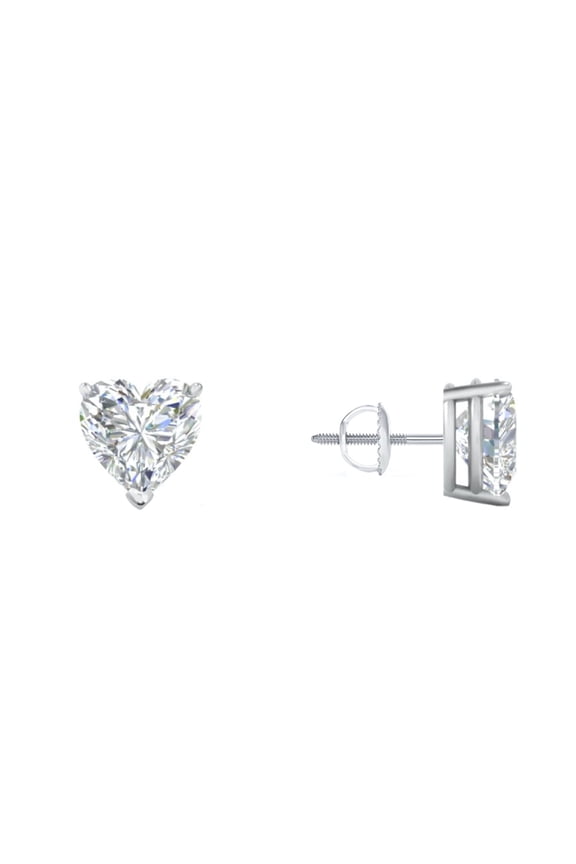Real White Gold 1 Ct Heart Lab Grown Diamond Stud Earrings with Screw Back, Classic Solitaire Diamond Earrings for Women, Fine Jewelry Gift for Wedding, Valentine's Day