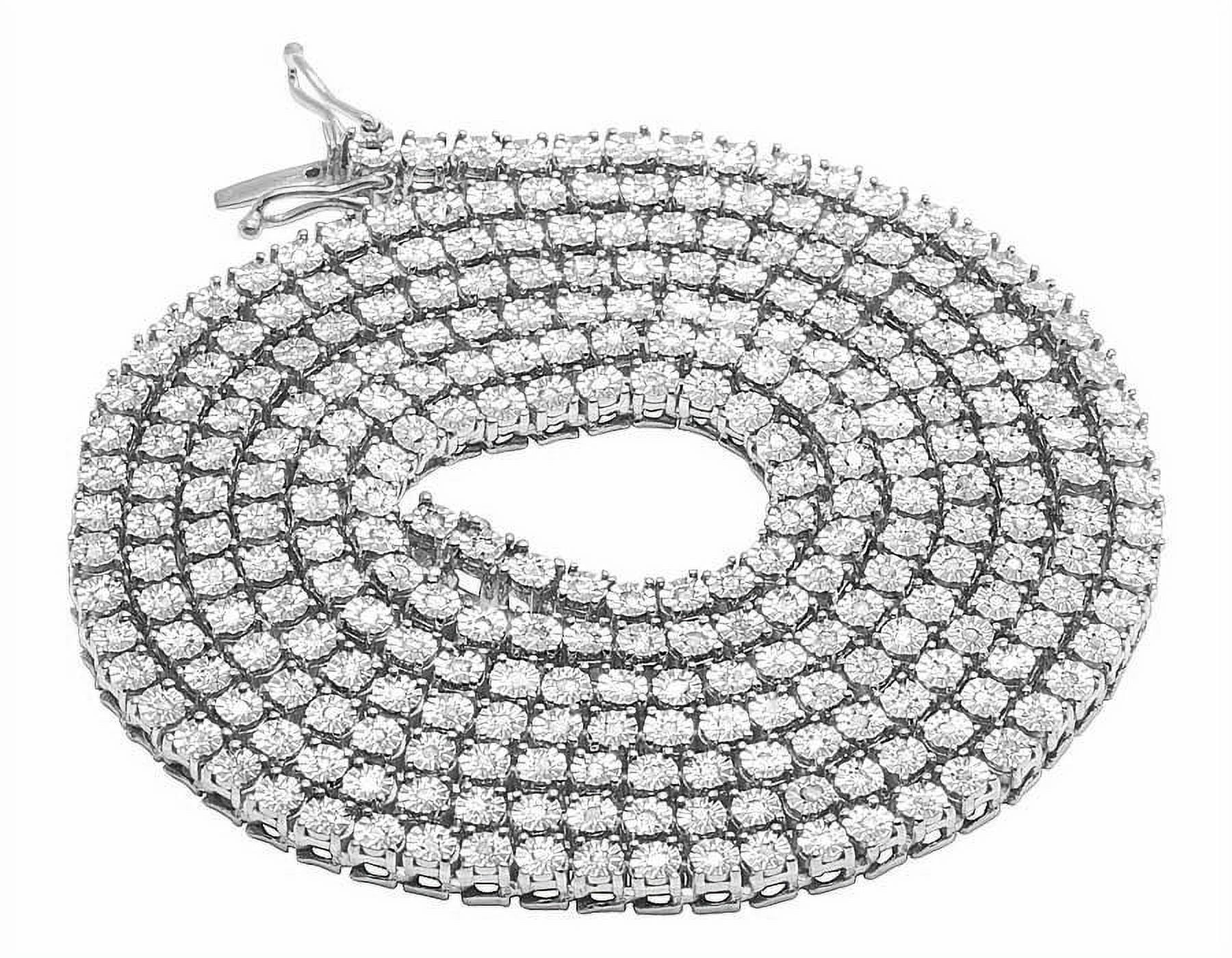 Real White Gold Finish 1 Row Diamond Chain Necklace 3.5MM 24 ins 1.75