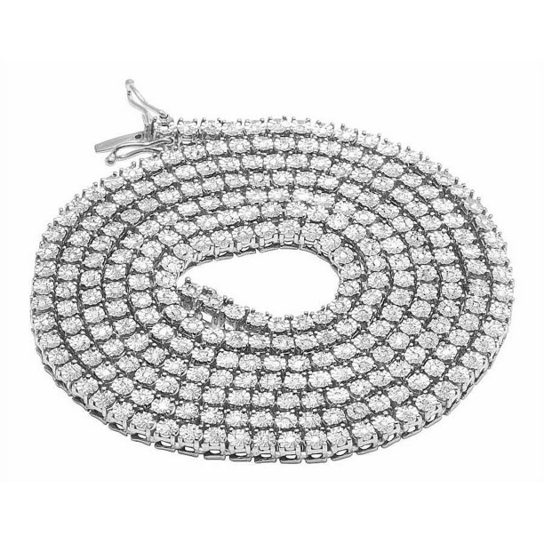 Real White Gold Finish 1 Row Diamond Chain Necklace 3.5MM 24 ins 1.75