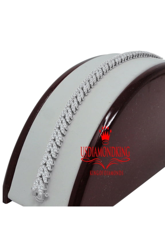 Real White Gold On Sterling Silver Simulated Diamond Tennis Bracelet Unisex 7''