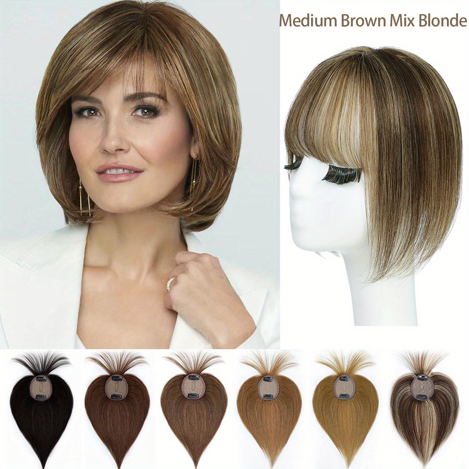 Real Wig Hair Toppers with Bangs for Women ClipIn Hair Pieces for