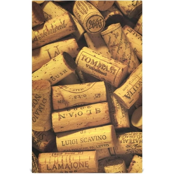 Real Wine Corks Tea Towels Set of 6 Vintage Wooden Kitchen Dish Cloth with Hanging Loop, 18"x28"Lint-Free Absorbent Towel for Kitchen Drying Wiping and Cleaning