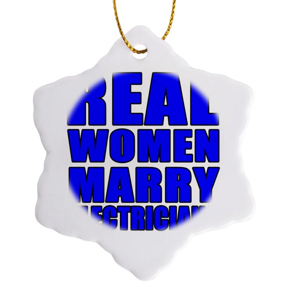Real Women Marry Electricians Blue, 3 inch Snowflake Porcelain Ornament