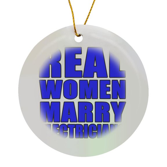 Real Women Marry Electricians Blue, Circle Porcelain Ornament