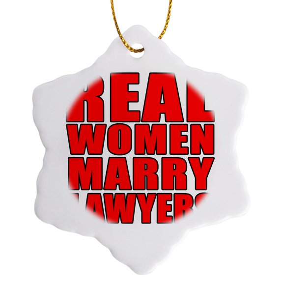 3drose, Real Women Marry Lawyers Red, 3 inch Snowflake Porcelain Ornament