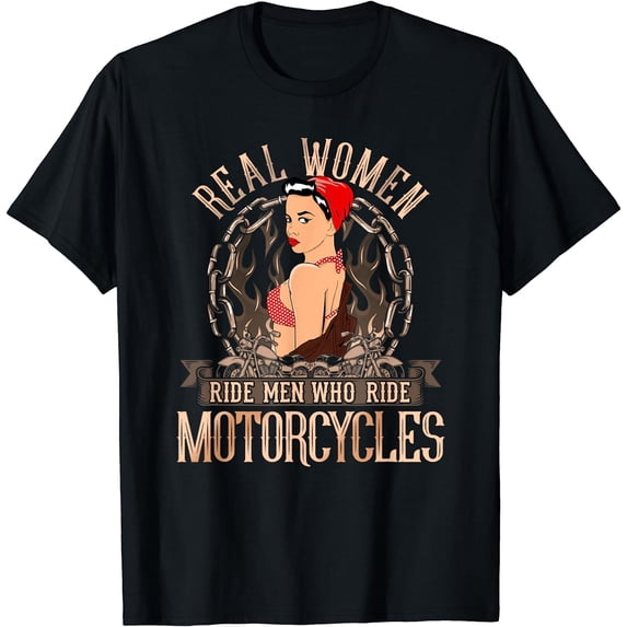 Real Women Ride Men Motorcycles Women Biker Babe Pin Up Girl T-Shirt Black 2X-Large