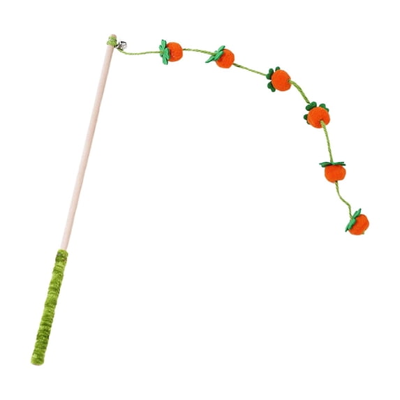 Real Wood Cat Teaser, Long Handle Feather Wand, Interactive Fishing Pole Toy, Bell Chase Exercise Stick, Scratch Resistant Cat Toy, Indoor Hunting Play Accessory