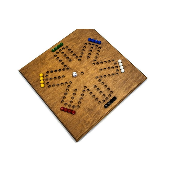 *** Real Wood *** WAHOO/MARBLES 16x16" BOARD with marbles & dice *** 6 player (Stained)