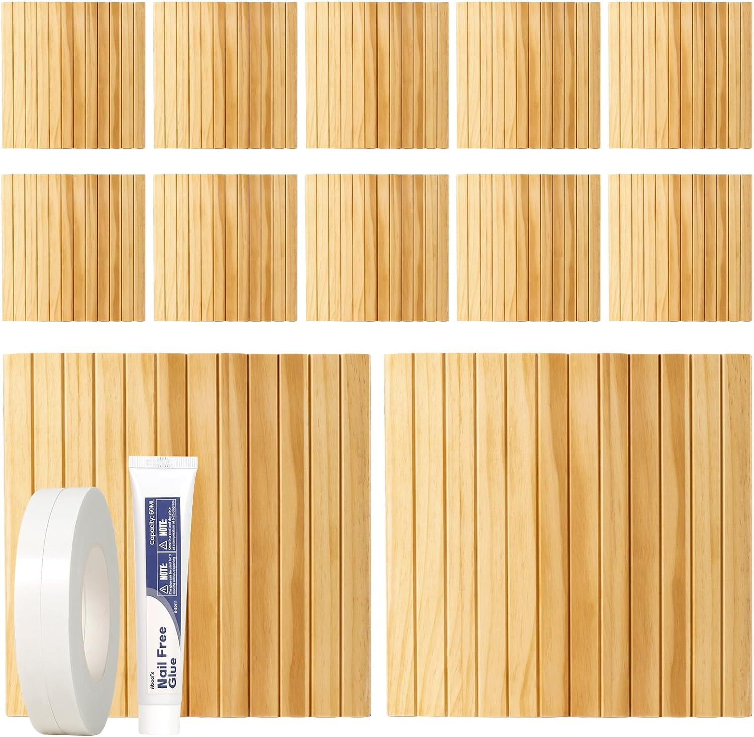 Xinyi Pine Wood Panels, 12 Pcs Water-Resistant Wooden Slat 11.8" x 11.8", Bendable 3D Panels for Interior Decor Peel and Stick Wallpaper (Pine Wood)