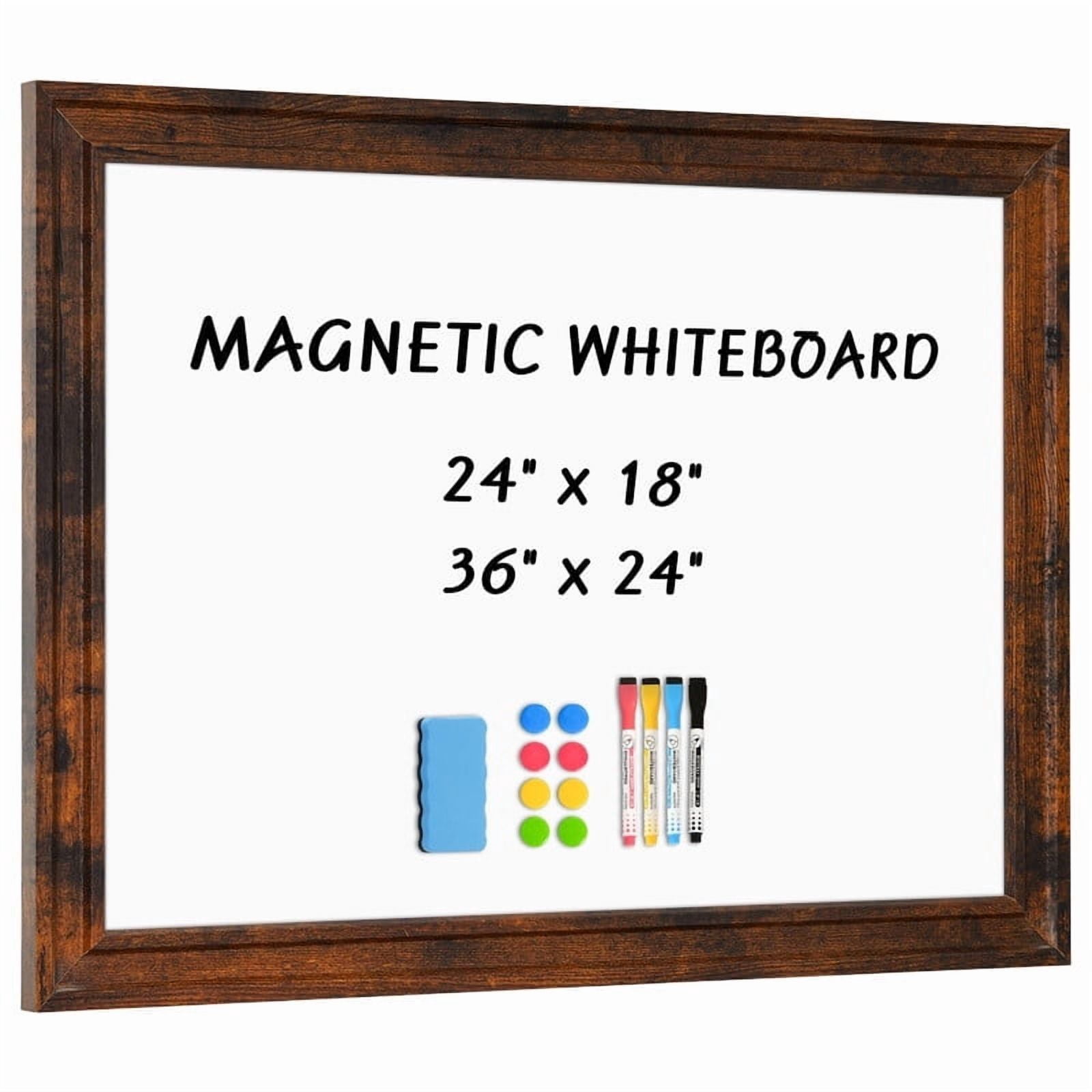 DOLLAR BOSS Magnetic Dry Erase Whiteboard, 18"x24" Magnetic Whiteboard for Wall Vintage Wood Frame Wall-Mounted White Board Decorative Notice Board for Wall, Office, Home 4 Markers 8 Magnets