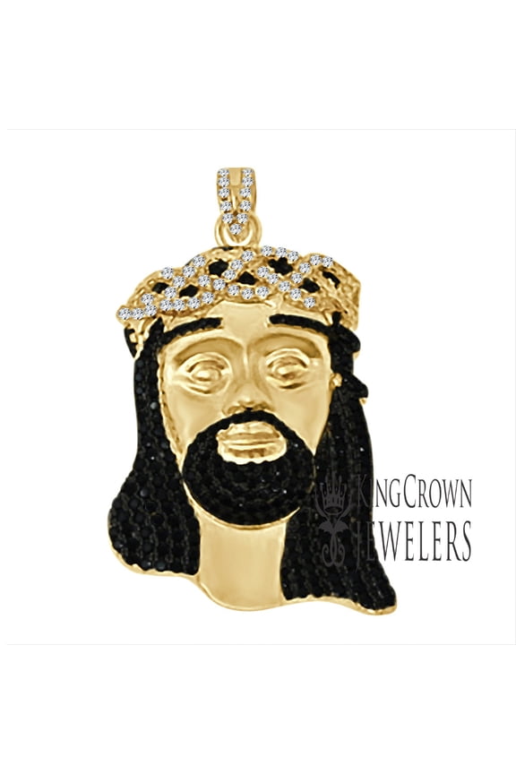 Real Yellow Gold Silver Black Simulated Diamond Jesus Piece Pendent Holy Christ Mens Charm