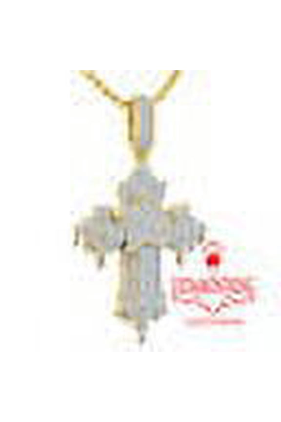 Real Yellow Gold Silver Lab Diamond Dripping Jesus Cross Pendent Charm Chain Set