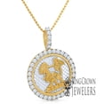 thumbnail image 1 of Real Yellow Gold Sterling Silver Gemini Twins Zodiac Sign Astrology Horoscope Round Circle Unisex Pendant Charm Chain Set, 1 of 5