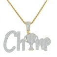 thumbnail image 1 of Real Yellow Gold Sterling Silver Simulated Diamond Champion Trophy Winner Cup Pendent Charm Chain Set, 1 of 5