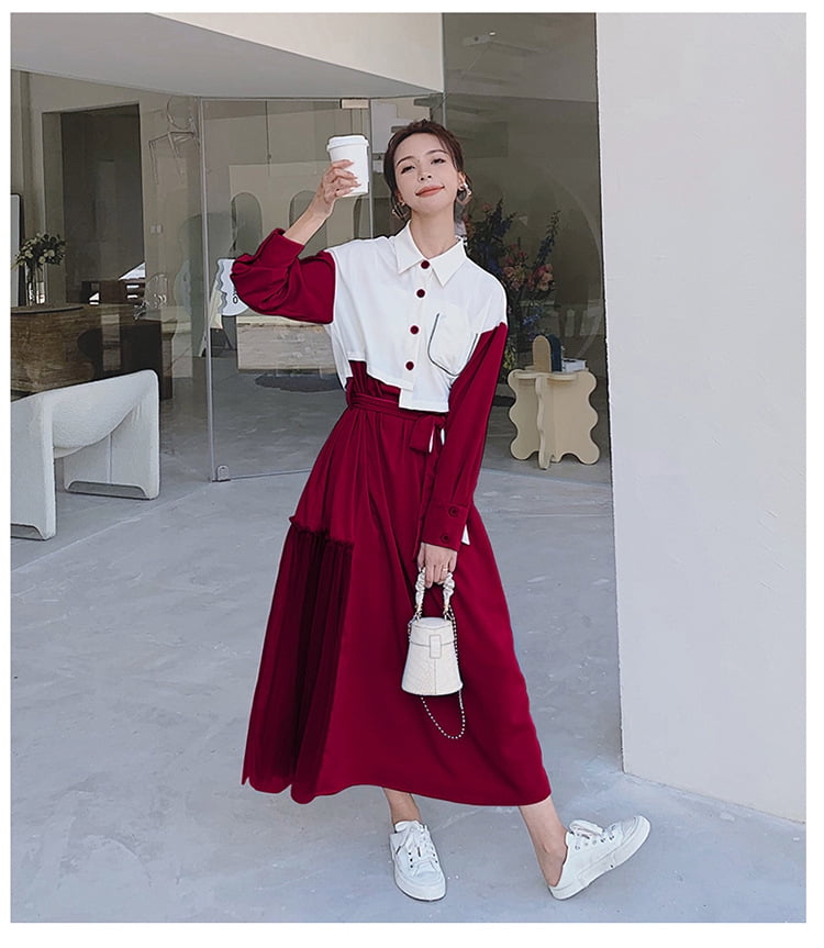 Real shot 2024 new stitching dress sweet Japanese French little Korean