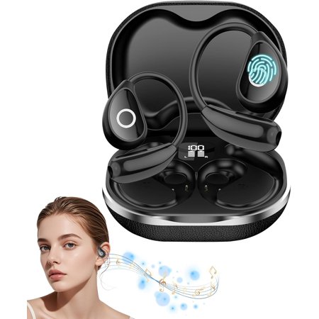 Real-time AI Translation Earbuds,AI OWS Translator Earbuds,3-in-1 Leather Language Translator Earbuds,3-in-1 Real-Time Translation Device,for Travel Business and Learning(Black)