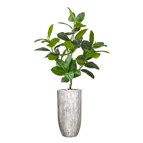 Real touch 74" fake Rubber tree in a fiberstone planter