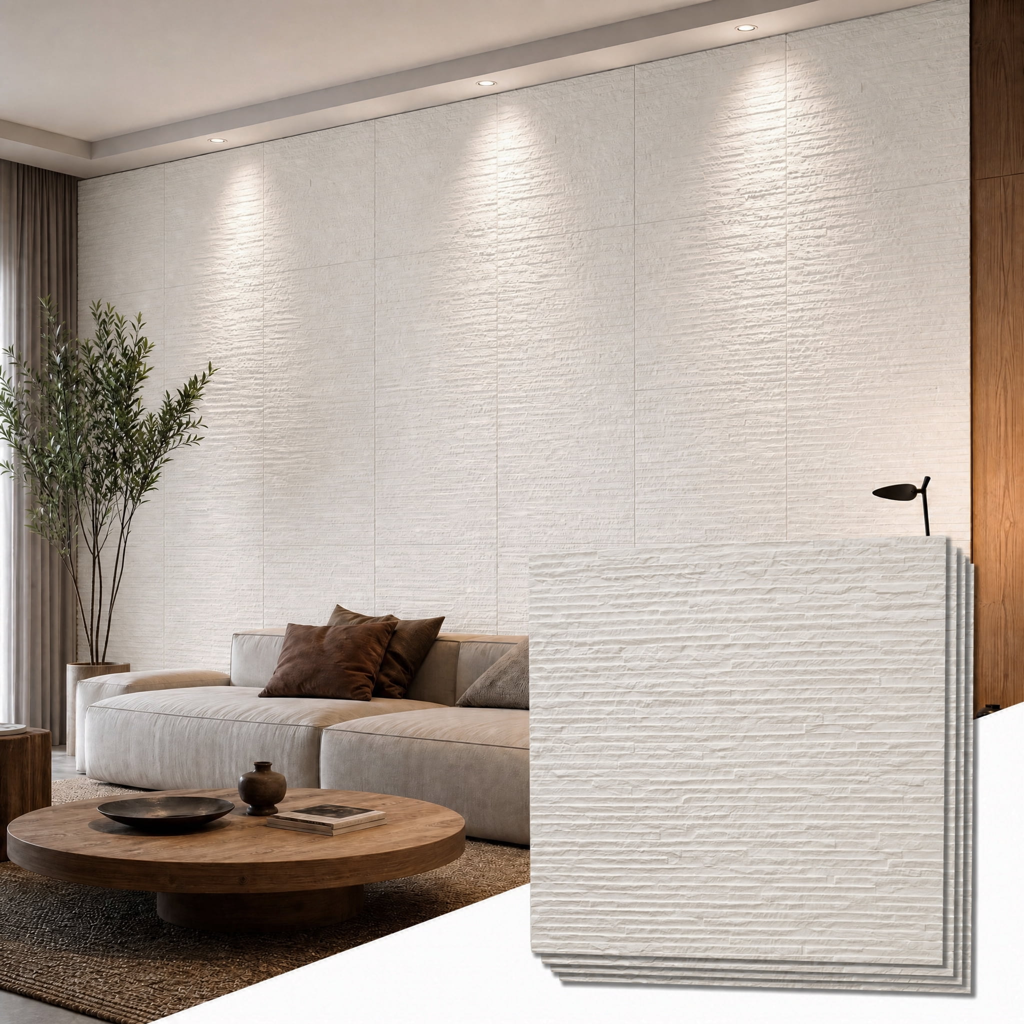Real3D 8Pcs 24"x24" Faux Stone Wall Panels 3D Textured, Flexible Real Sand Finish Decorative Wall Tiles,White