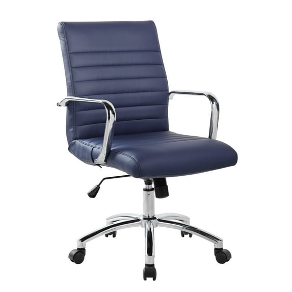 RealBiz Mid-Back Ribbed Faux Leather Office Chair, Midnight Blue