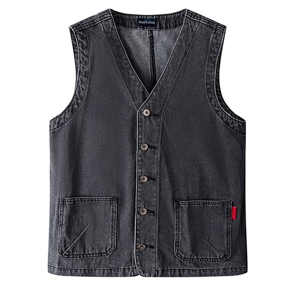 RealLotus Waistcoats, Men's Denim Vest,Sleeveless Jean Jacket Ripped Stretchy Distressed Battle Vest for Men Sleeve Less Outerwear