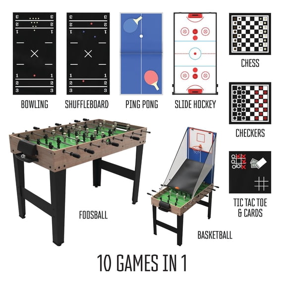 Realplay Tzumi 10-in-1 Multi Game Table for Arcade Games with Basketball, Foosball, Ping Pong, and More