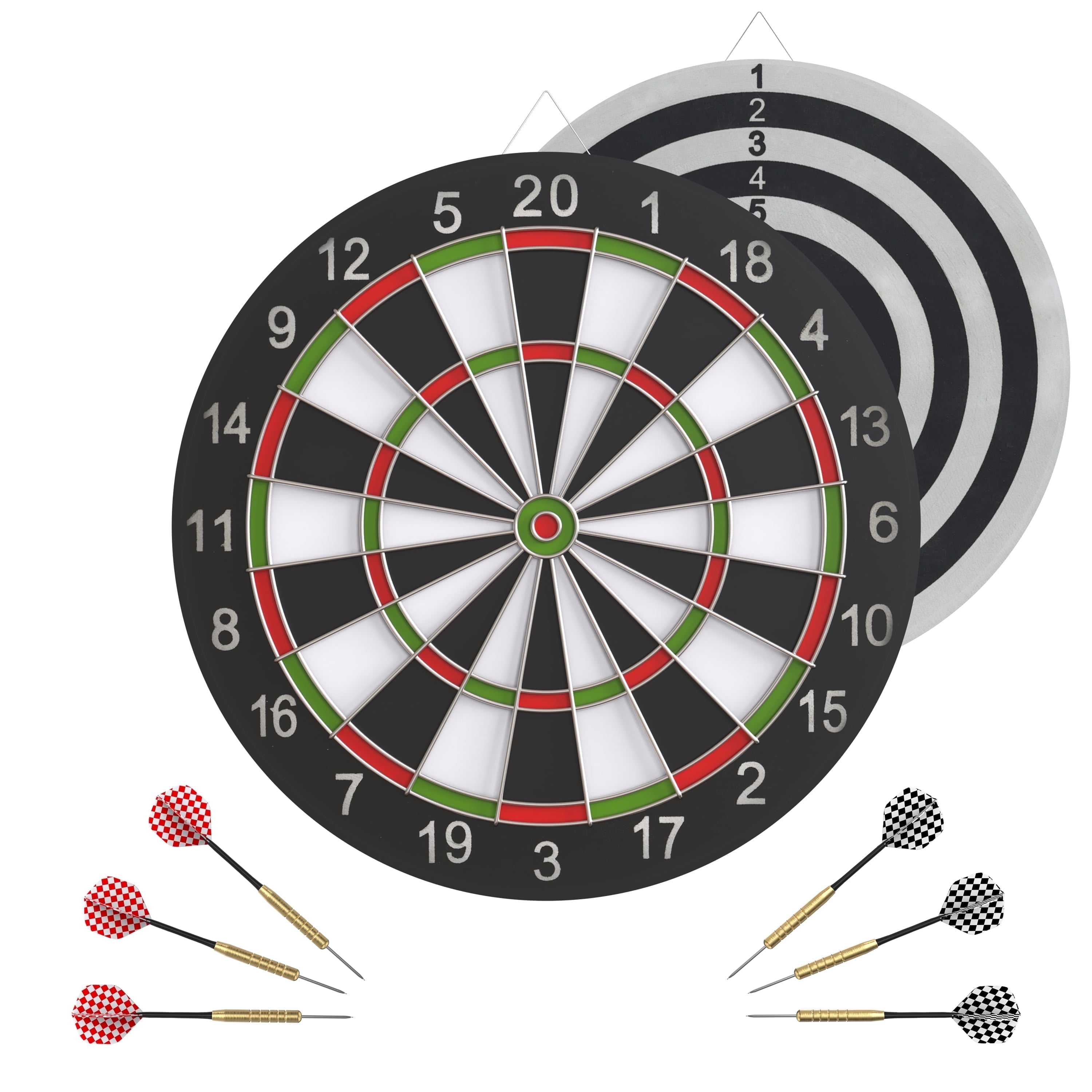 Realplay Hanging Dartboard Reversible Dart Board with 6 Stainless Steel Tip Darts, 17