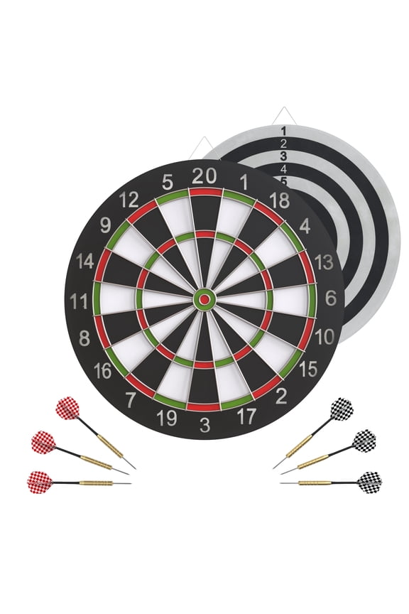 Hanging Dartboard Reversible Dart Board with 6 Stainless Steel Tip Darts, 17