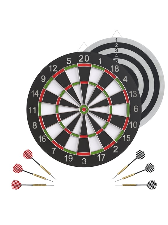 Hanging Dartboard Reversible Dart Board with 6 Stainless Steel Tip Darts, 17