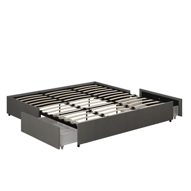 RealRooms Alden Platform Bed with Storage Drawers, King, Gray Linen