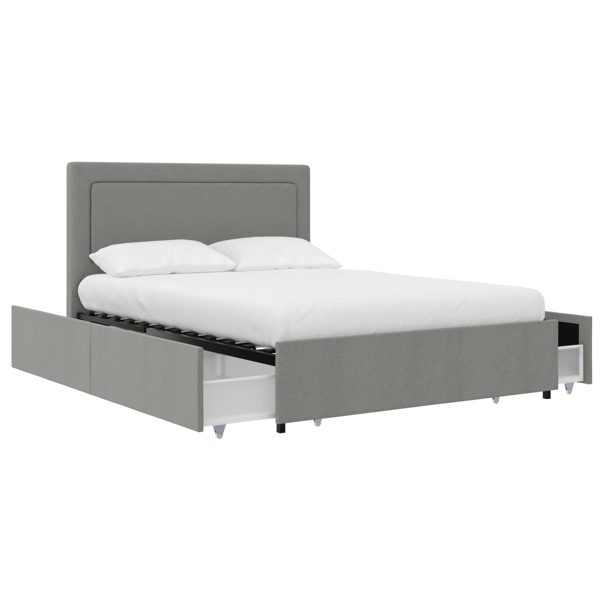 RealRooms Alden Upholstered Bed with Storage Drawers, Full Size, Gray