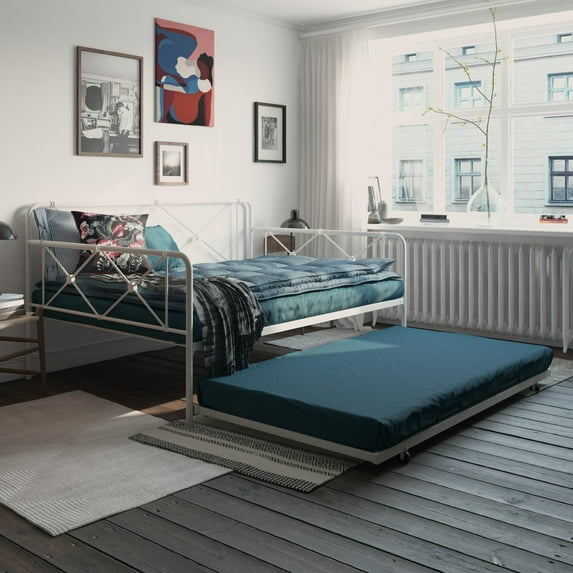 RealRooms Ally Metal Farmhouse Daybed with Trundle Full in White
