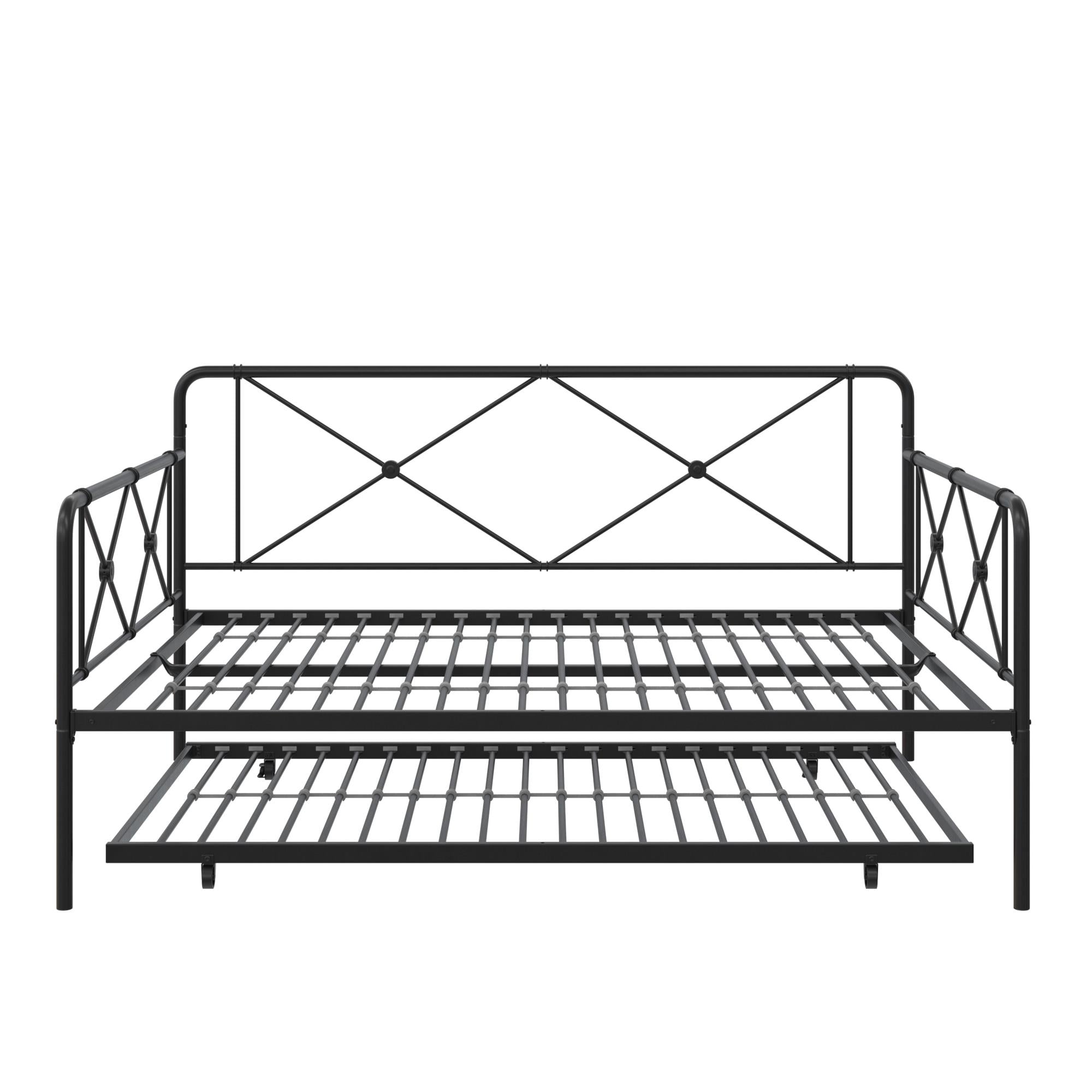 RealRooms Ally Metal Farmhouse Style Daybed with Trundle, Full, Black