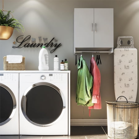RealRooms Basin 2 Door Wall Storage Cabinet with Hanging Rod, Dove Gray