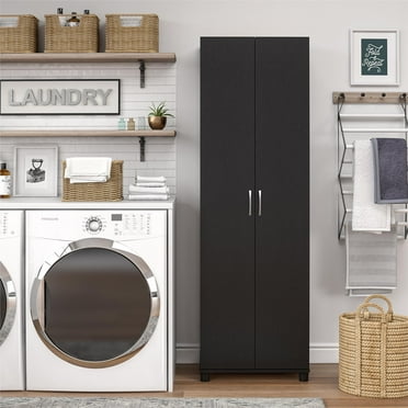 RealRooms Basin 24" 2 Door Utility Storage Cabinet, Black