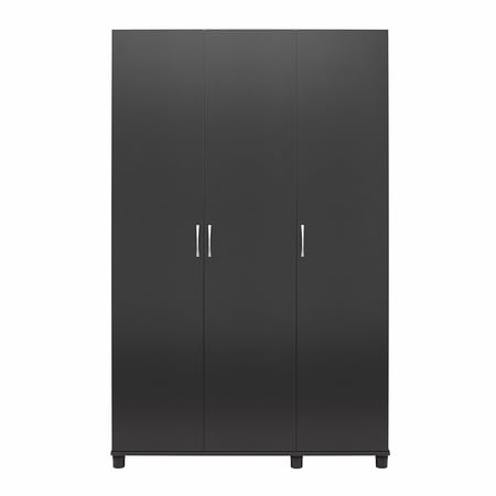 RealRooms Basin 3 Door Wardrobe with Clothing Rod & Adjustable Shelving, Black