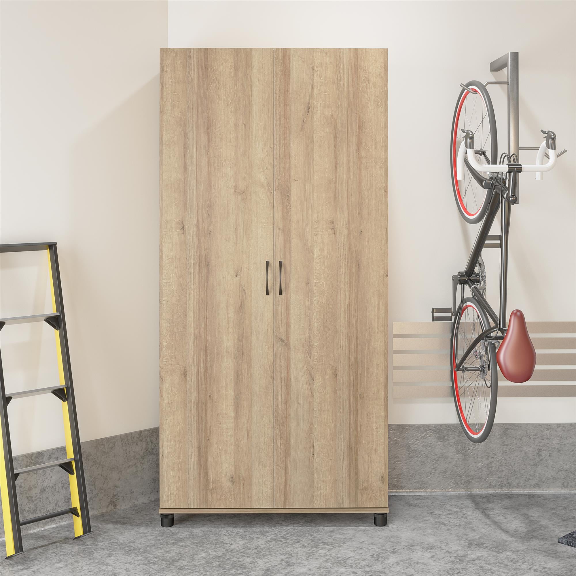 Natural Beige Freestanding Storage Cabinet with Adjustable Shelving