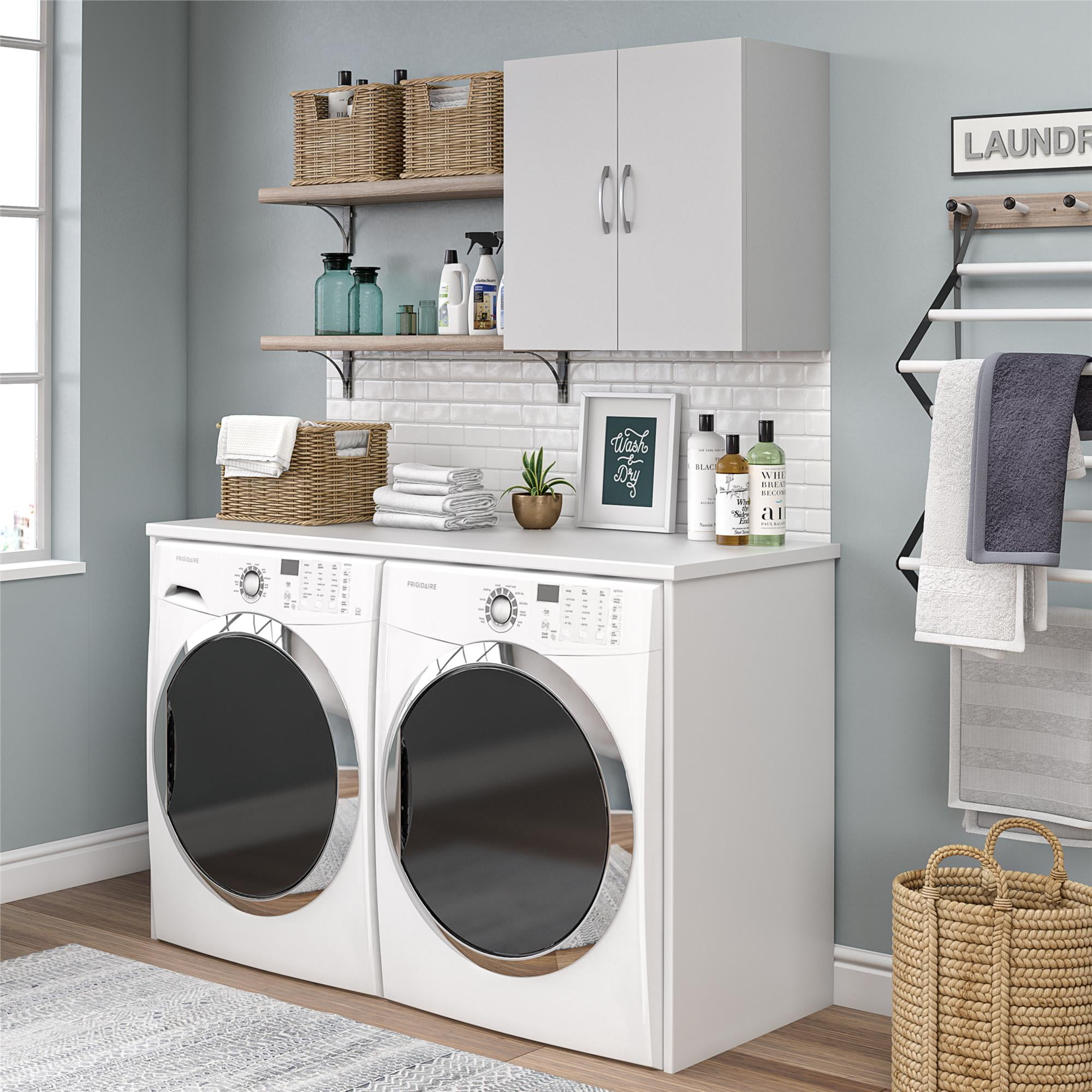Ameriwood home wall mounted cabinet 3 door white kitchen laundry room storage closet shelf wood online