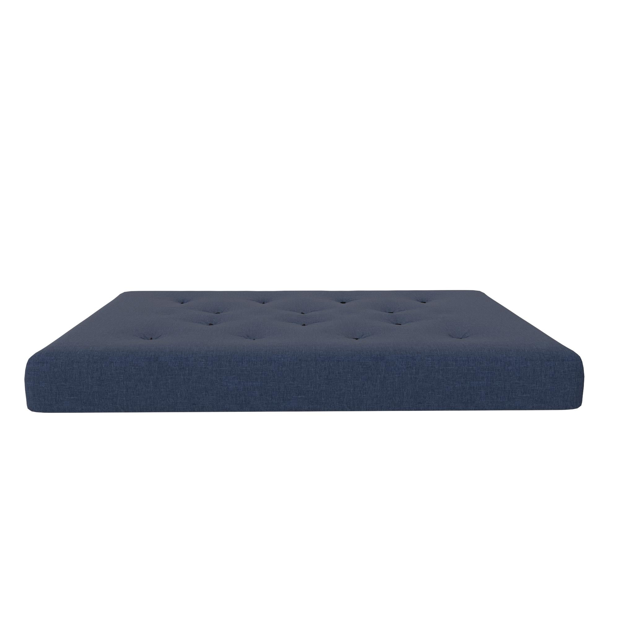 RealRooms Cozey 8Inch Pocket Spring Coil Futon Mattress, Polyester Linen, Full, Indigo Blue