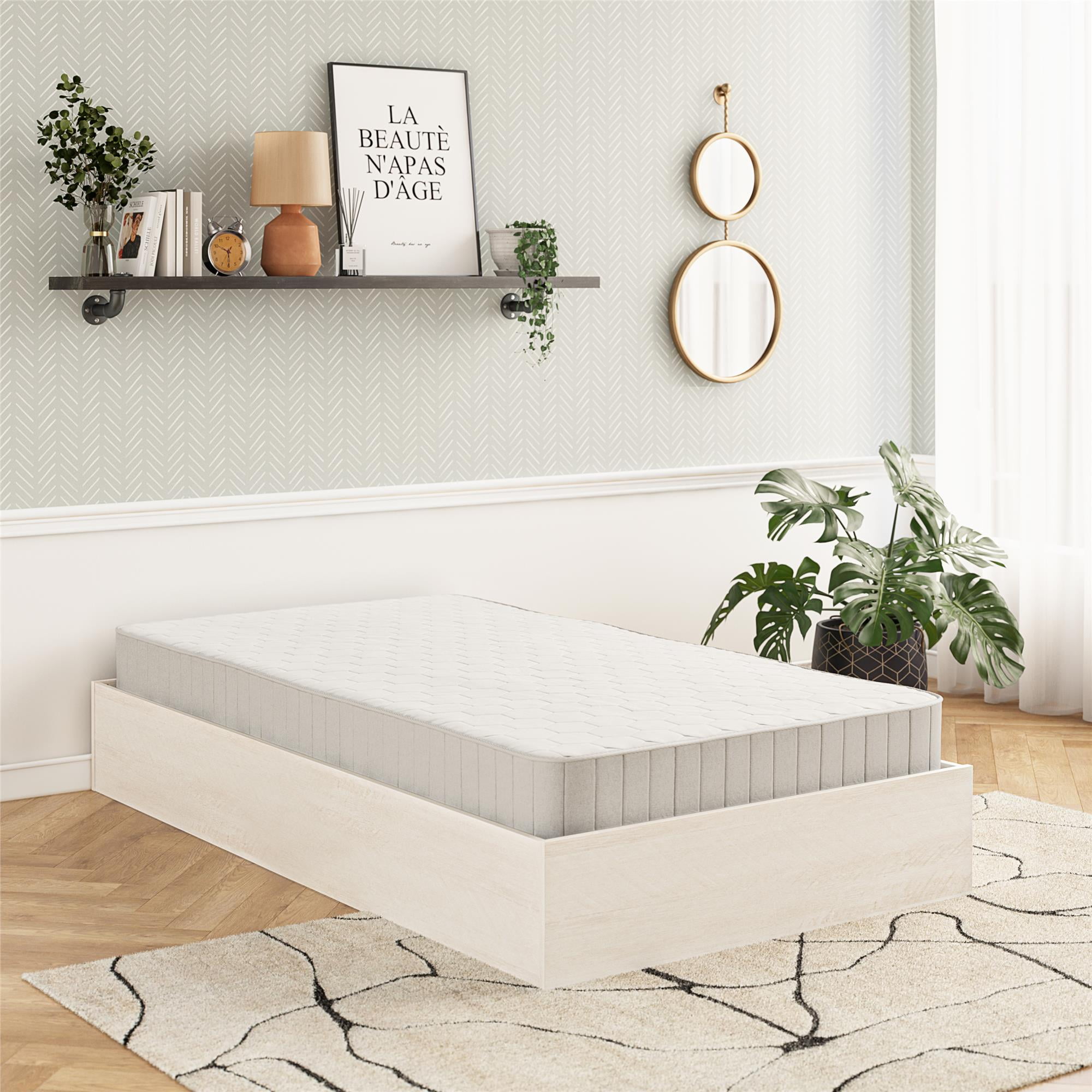 RealRooms DreamSaver Platform Bed Frame and Mattress Set, Twin, Ivory Oak