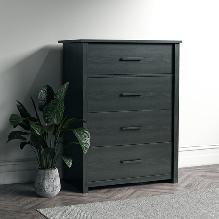 RealRooms EZ Build Brookshore Tall 4-Drawer Dresser, Black Oak