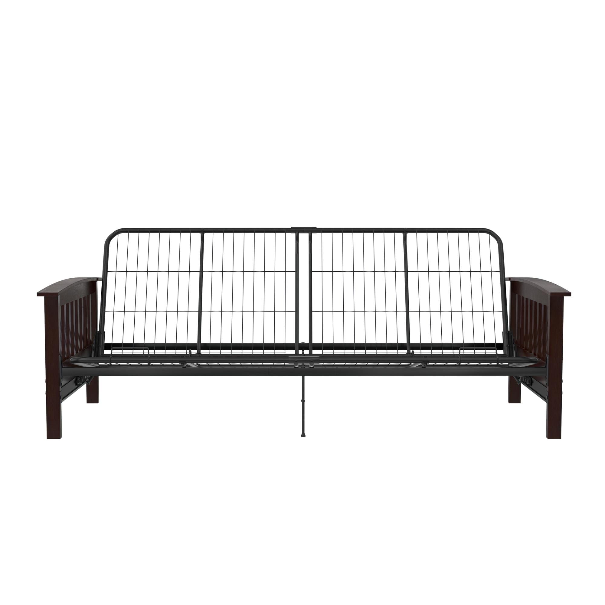 RealRooms Elbi Full Size Wood Arm and Black Metal Futon Frame Brown