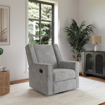 RealRooms Elysian Swivel Recliner Chair & Glider, Light Gray Corduroy