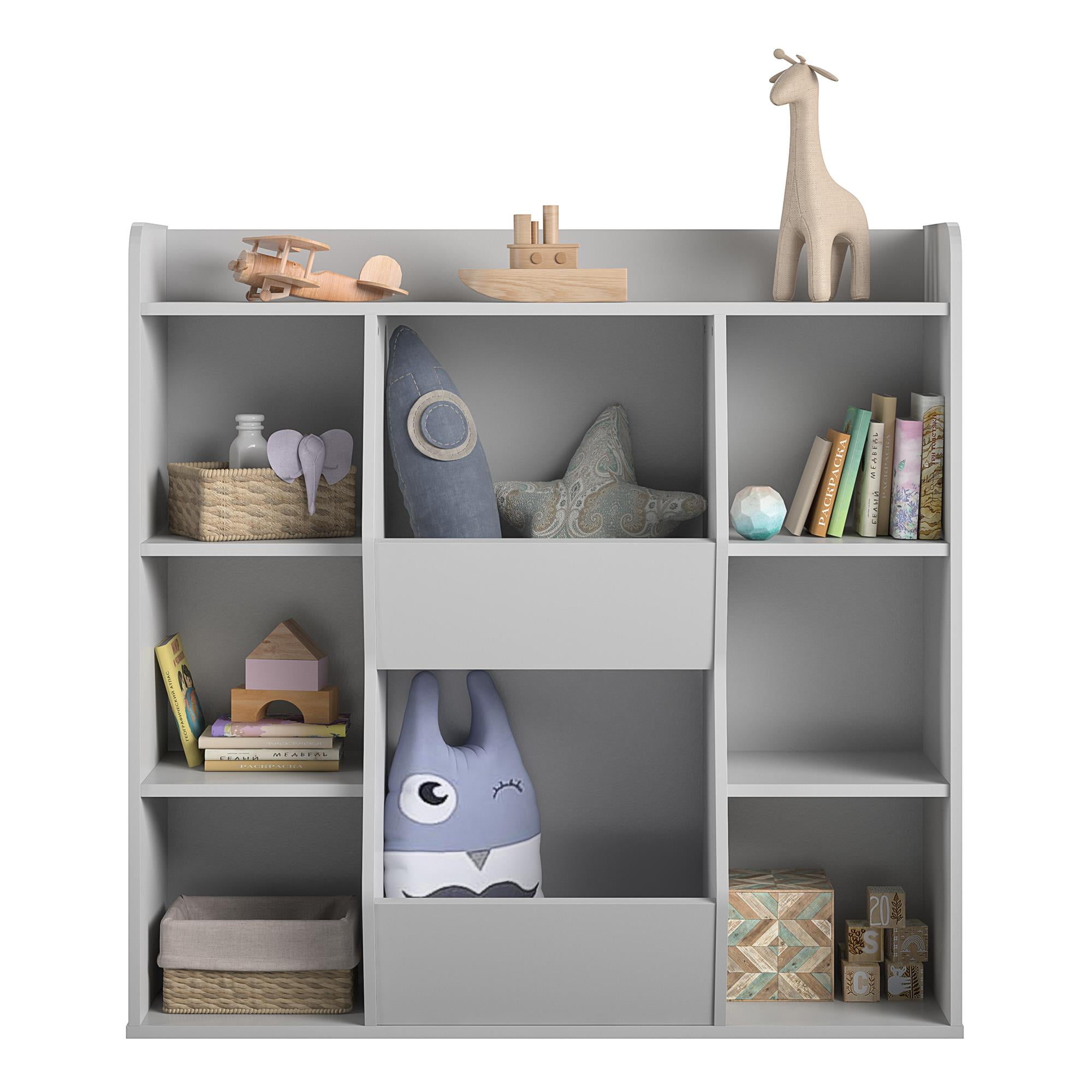 RealRooms Jocelyn Kids Large Toy Storage Bookcase, Dove Gray