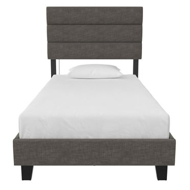 RealRooms Paloma Upholstered Bed with Dual USB Port, Adjustable Headboard, Twin, Dark Gray Linen