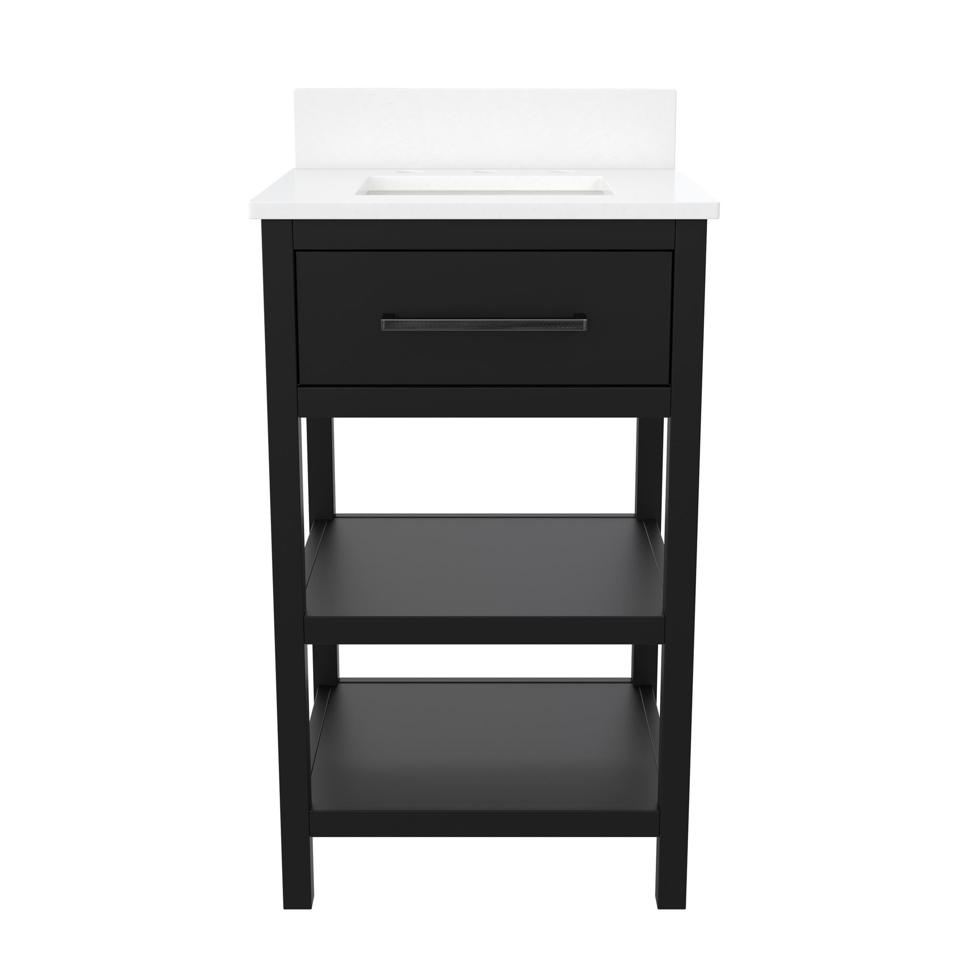 RealRooms Pisa 20 Inch Small Bathroom Vanity with Top, Carrera Countertop & 2 Storage Shelves ...