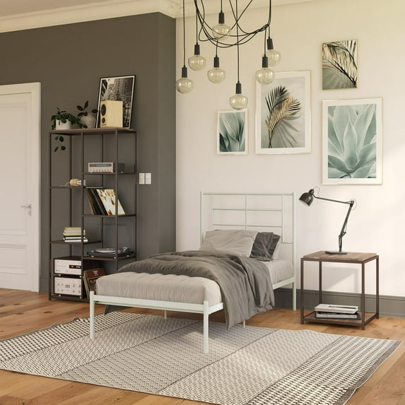 RealRooms Praxis Metal Bed, Twin Size Frame, Under Bed Storage, White