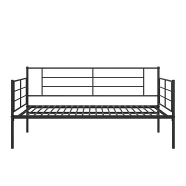 RealRooms Praxis Metal Daybed with Steel Frame and Slats, Under Bed Storage, Full, Black