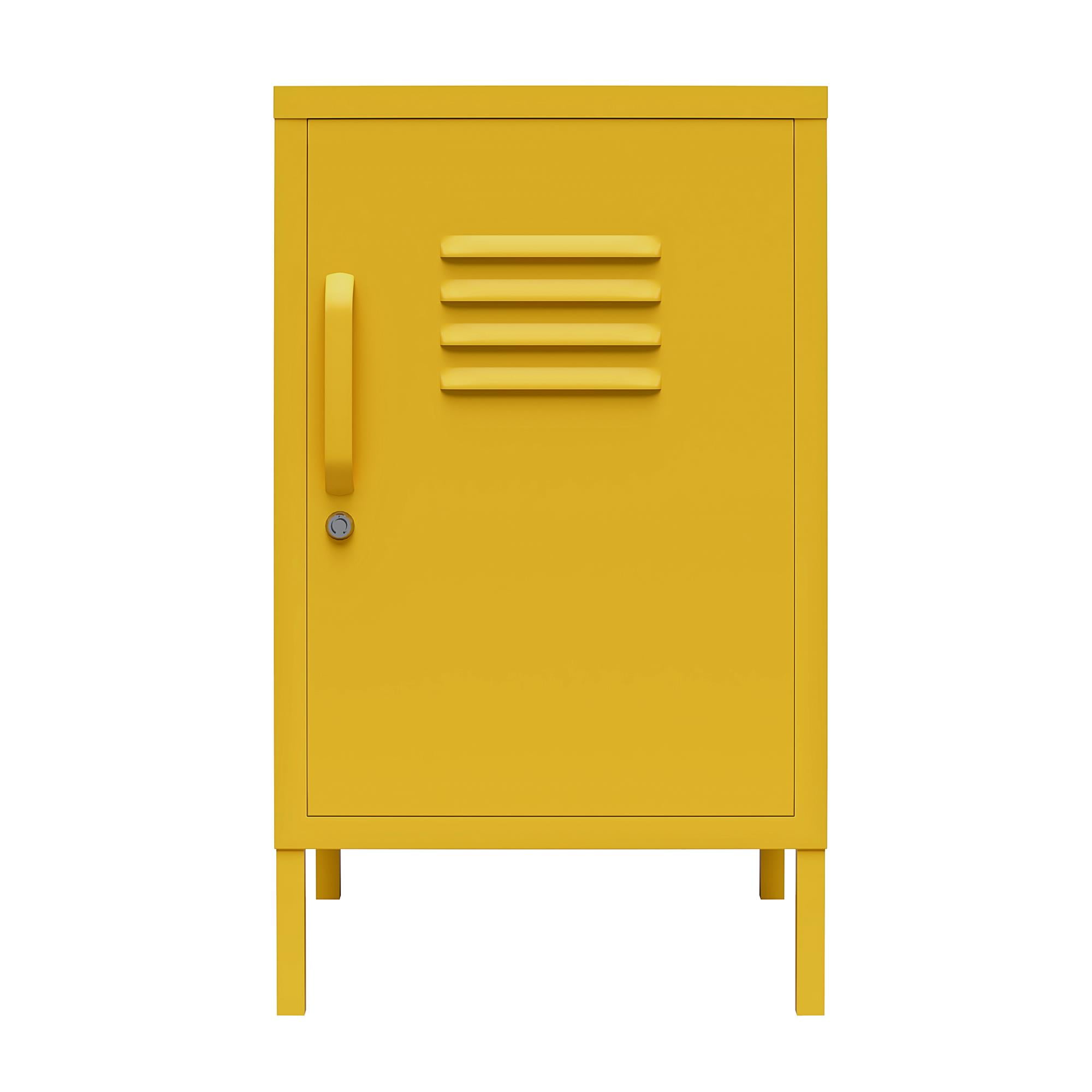 Mustard Yellow Metal Locker Style End Table with Storage